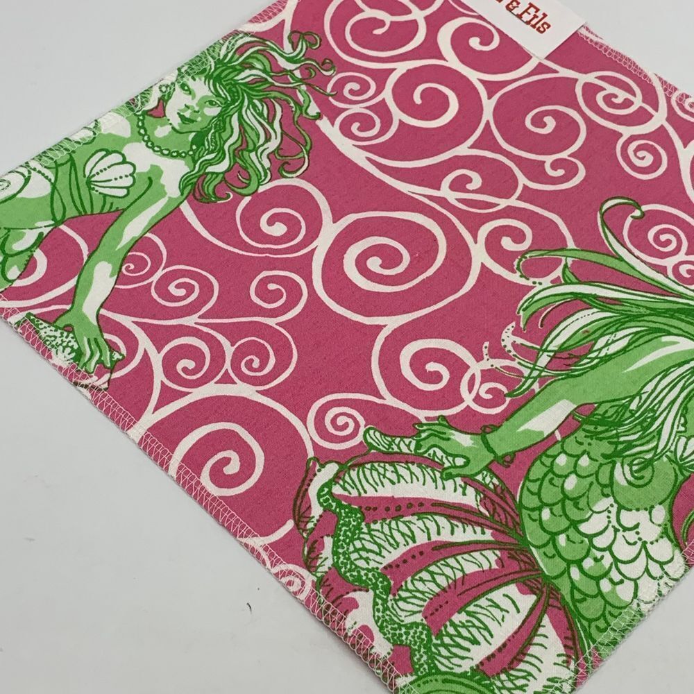 NWT Brunschwig‎ & Fils Pink/Green Mermaid Cotton Fabric Sample/Remnant Crafts